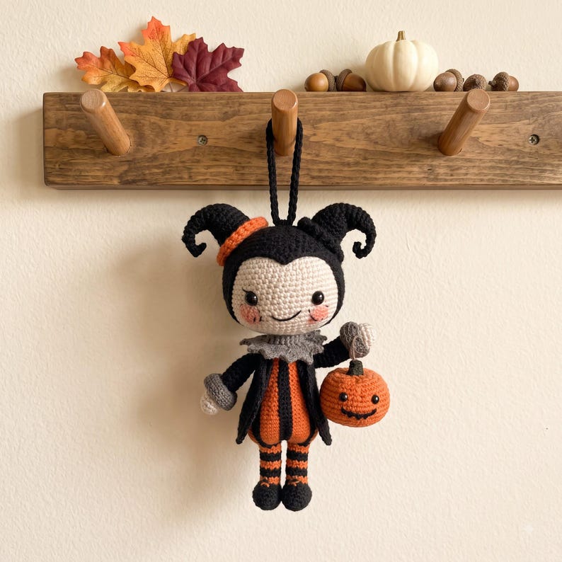 Halloween Crochet Car Charm | Devil Amigurumi Rear View Mirror Accessory | Kawaii Pumpkin Jack-O-Lantern Doll