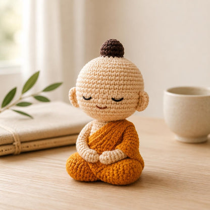 Handmade Crochet Buddha Doll, Mini Meditation Amigurumi, Mindfulness Gift, Yoga Room Decor