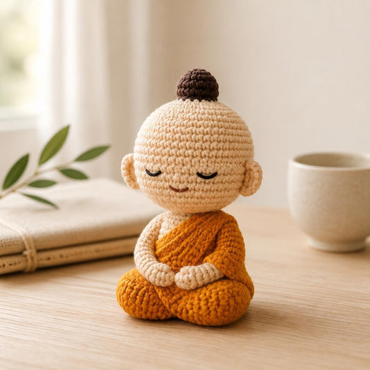 Handmade Crochet Buddha Doll, Mini Meditation Amigurumi, Mindfulness Gift, Yoga Room Decor