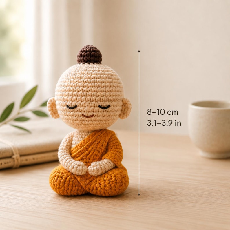 Handmade Crochet Buddha Doll, Mini Meditation Amigurumi, Mindfulness Gift, Yoga Room Decor