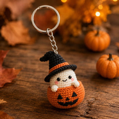 Halloween Crochet Car Mirror Charm, Ghost, Skeleton, Black Cat & Grim Reaper Keychain, Halloween Pumpking, Halloween Gift Idea Ornament
