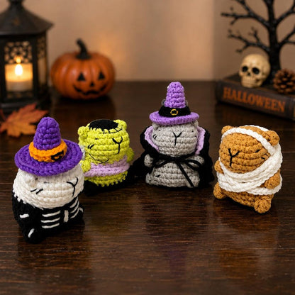 Halloween Capybara Crochet Plush, Cute Spooky Crochet Animal Keychain, Witch Vampire Mummy, Halloween Desk Decor, Spooky Gift