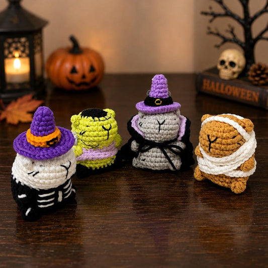 Halloween Capybara Crochet Plush, Cute Spooky Crochet Animal Keychain, Witch Vampire Mummy, Halloween Desk Decor, Spooky Gift