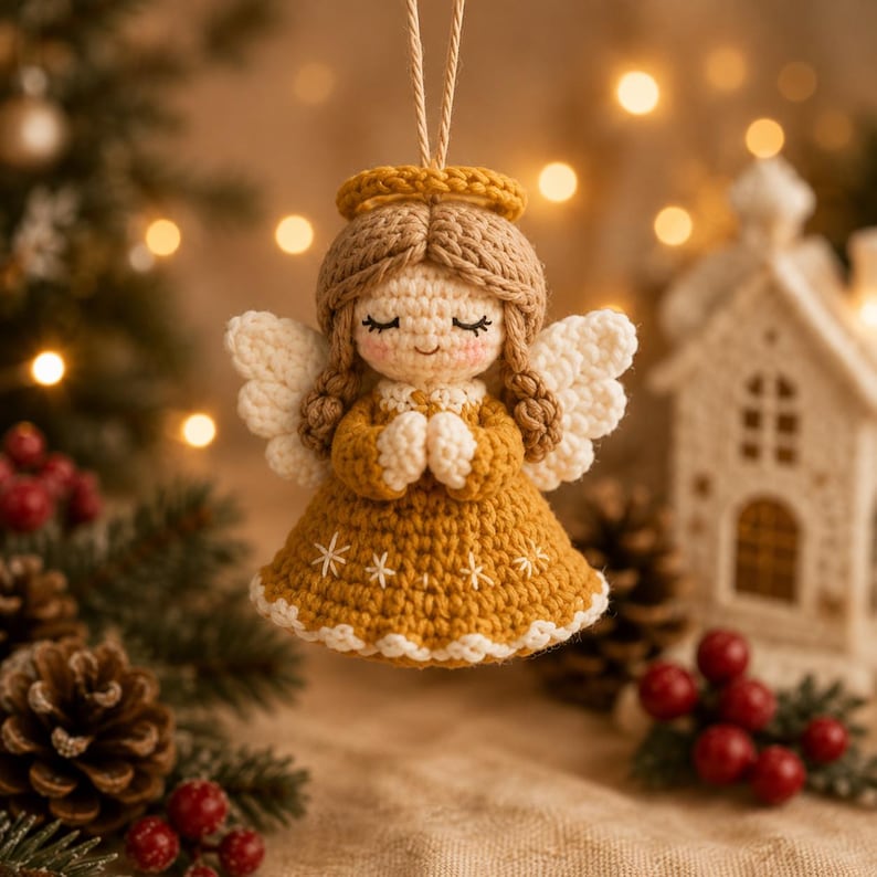 Crochet Angel Ornament, Christmas Angel Decoration, Handmade Amigurumi Angel, Christmas Tree Hanging, Religious Christmas Gift