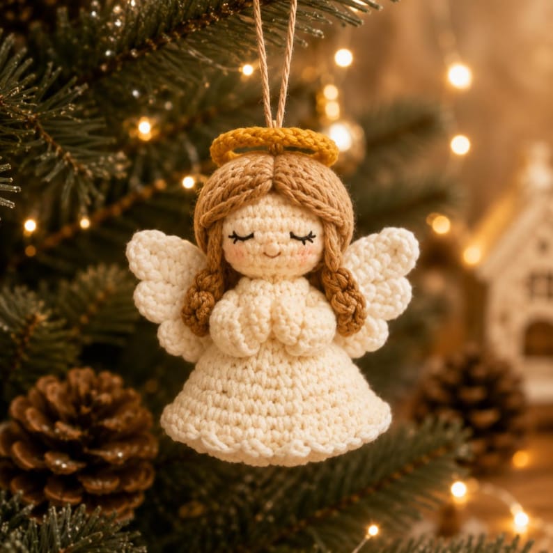 Crochet Angel Ornament, Christmas Angel Decoration, Handmade Amigurumi Angel, Christmas Tree Hanging, Religious Christmas Gift