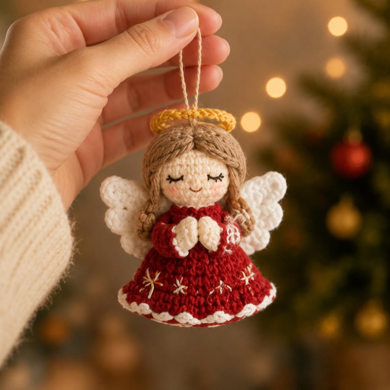 Crochet Angel Ornament, Christmas Angel Decoration, Handmade Amigurumi Angel, Christmas Tree Hanging, Religious Christmas Gift