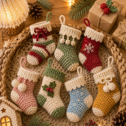 Crochet Christmas Stocking, Handmade Mini Stocking Ornament, Christmas Tree Hanging Decor, Holiday Stocking Gift, Crochet Xmas Decoration