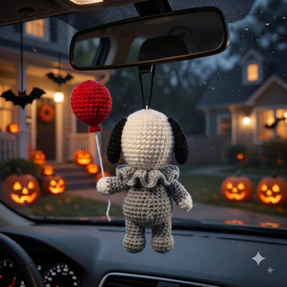 Crochet Pennywise Car Charm | Horror Clown Rearview Mirror Ornament | Halloween Amigurumi Hanging Decor Gift