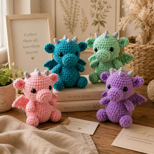 Crochet Dragon Set, Amigurumi Fantasy Plush, Small Handmade Dragon Toy, Cute Nursery Decor, Baby Shower Gift, Pocket Pet, Dragon Lover Gift