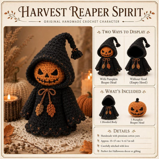 Spooky Pumpkin Crochet Doll, Black Hooded Halloween Figure, Dark Fall Decor, Witchy Gothic Pumpkin Ornament