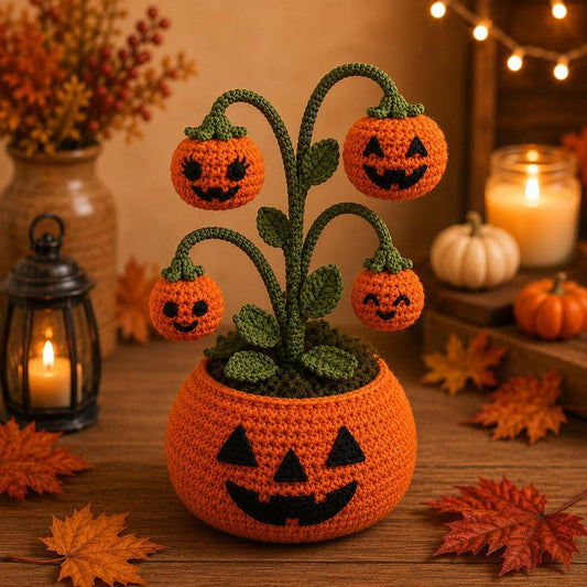 Crochet Pumpkin Plant Decor, Handmade Jack O Lantern Pot, Halloween Amigurumi Centerpiece, Pumpkin Lover Fall Decor