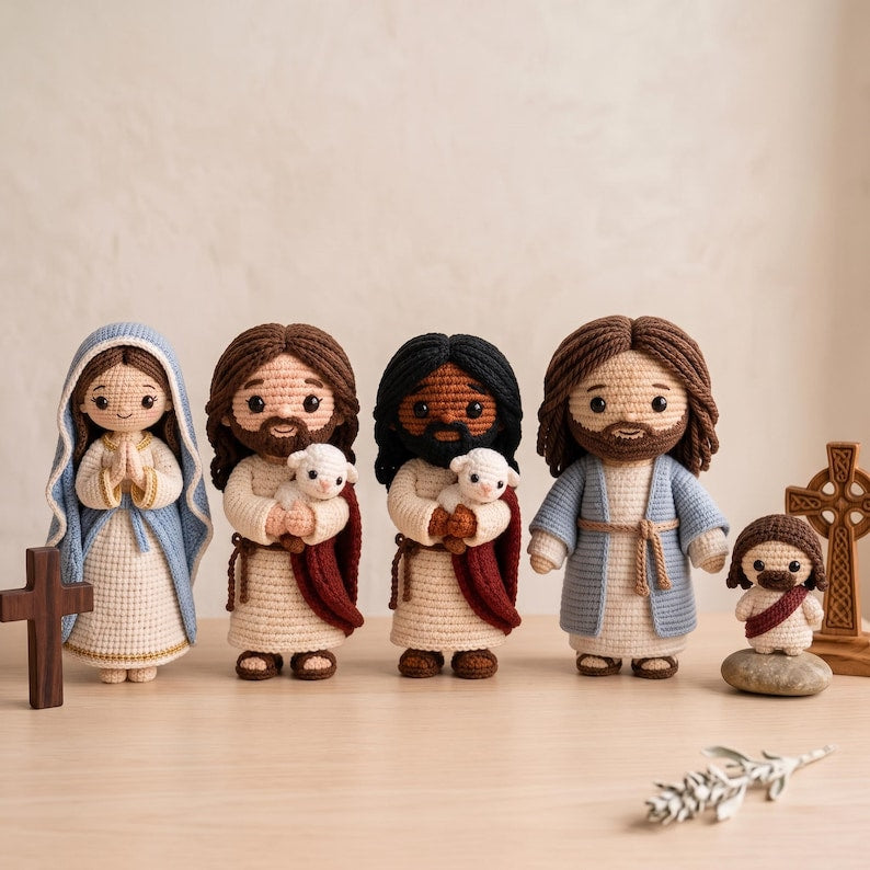 Crochet Jesus and Virgin Mary Dolls, Handmade Christian Amigurumi, Catholic Amigurumi  Prayer Doll, Marian Decor