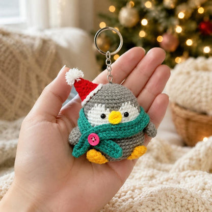 Amigurumi Penguin Keychain | Small Crochet Christmas Gift | Winter Ornament and Cute Backpack Charm