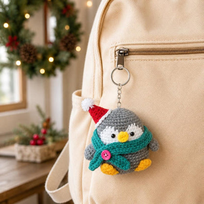 Amigurumi Penguin Keychain | Small Crochet Christmas Gift | Winter Ornament and Cute Backpack Charm