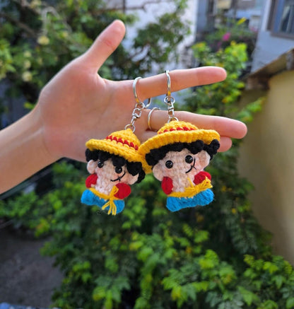 Crochet Anime Pirate Boy Car Hanging, Handmade Amigurumi Rearview Mirror Charm, Cute Crochet Doll Ornament, Pirate Adventure Characters
