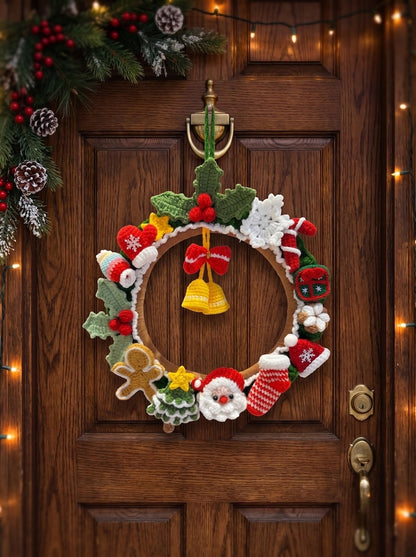 Crochet Christmas Wreath, Santa Wreath, Handmade Xmas Gift, Front Door Christmas Decor, Holiday Crochet Door Hanging, Festive Decoration