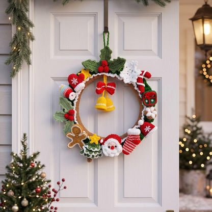 Crochet Christmas Wreath, Santa Wreath, Handmade Xmas Gift, Front Door Christmas Decor, Holiday Crochet Door Hanging, Festive Decoration