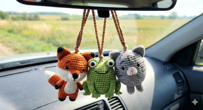 Capybara Crochet Car Hanging Ornament, Rearview Mirror Charm, Cute Amigurumi Animal Car Decor, Handmade New Driver Gift, Choose Your Animal