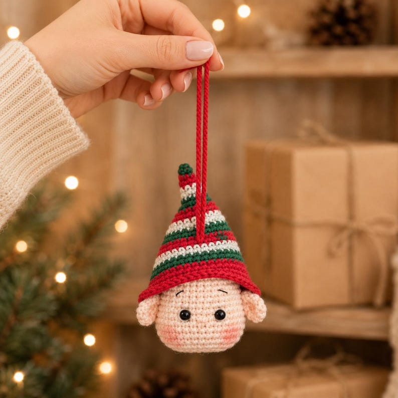 Crochet Christmas Ornament, Santa Snowman Elf Ornament, Handmade Tree Decoration, Holiday Hanging Decor, Christmas Gift