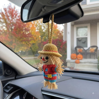 Crochet Scarecrow Car Charm | Fall Rear View Mirror Ornament | Amigurumi Autumn Hanging Accessory