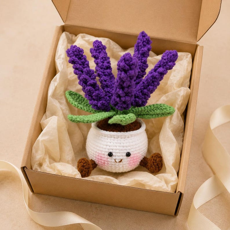 Crochet Lavender Plant | Handmade Lavender Flower Pot | Cute Amigurumi Desk Decor | Gift for Plant Lover