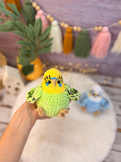 Budgie Plush, Parakeet Amigurumi, Handmade Bird Plush, Stuffed Budgerigar Gift, Crochet Bird Decor