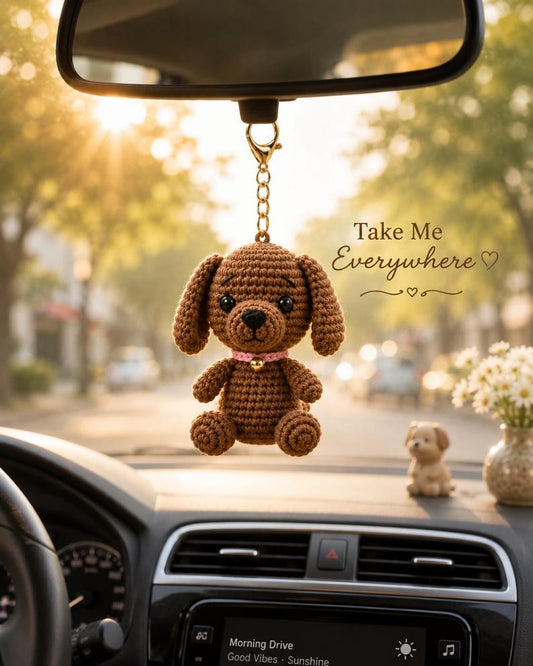 Crochet Puppy Keychain, Cute Dog Bag Charm, Handmade Amigurumi Puppy, Car Mirror Hanging Ornament, Dog Lover Gift, Cute Backpack Accessory