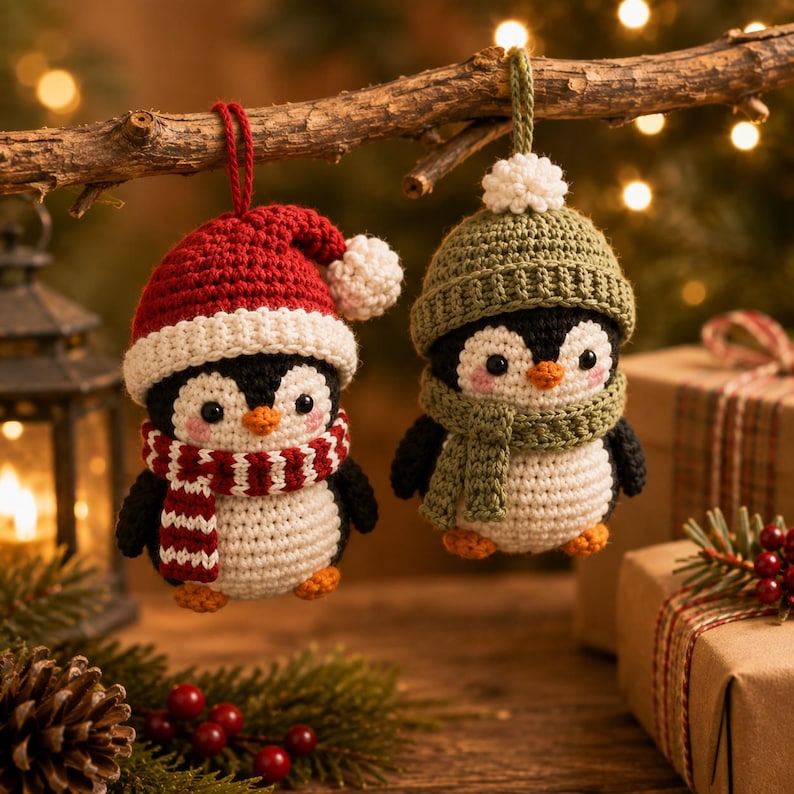 Crochet Penguin Ornament, Christmas Penguin Decor, Handmade Amigurumi Penguin, Christmas Tree Ornament, Penguin Gift, Holiday Decor