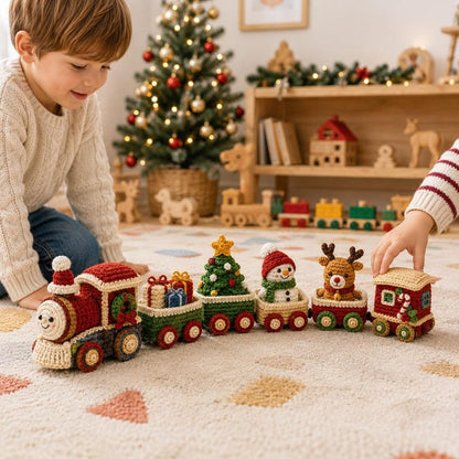 Crochet Christmas Train Set, Handmade Holiday Train Decor, Amigurumi Christmas Train, Xmas Table Decor, Christmas Gift