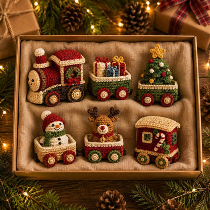 Crochet Christmas Train Set, Handmade Holiday Train Decor, Amigurumi Christmas Train, Xmas Table Decor, Christmas Gift