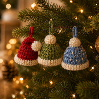 Crochet Christmas Hat Ornament, Mini Winter Hat Decor, Handmade Xmas Tree Ornament, Holiday Gift, Crochet Hat Charm, Christmas Decor