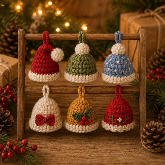 Crochet Christmas Hat Ornament, Mini Winter Hat Decor, Handmade Xmas Tree Ornament, Holiday Gift, Crochet Hat Charm, Christmas Decor