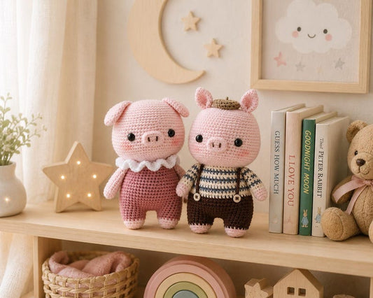 Crochet Pig Couple, Handmade Amigurumi Pig Dolls, Cute Pig Plush, Anniversary Gift for Couple, Wedding Gift, Nursery Decor, Valentine Gift
