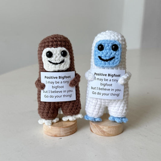 Crochet Bigfoot Plush, Positive Bigfoot Amigurumi, Handmade Sasquatch Decor, Encouragement Gift, Motivational Office Decor