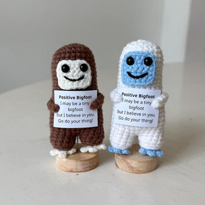 Crochet Bigfoot Plush, Positive Bigfoot Amigurumi, Handmade Sasquatch Decor, Encouragement Gift, Motivational Office Decor