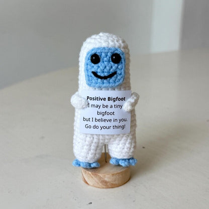 Crochet Bigfoot Plush, Positive Bigfoot Amigurumi, Handmade Sasquatch Decor, Encouragement Gift, Motivational Office Decor
