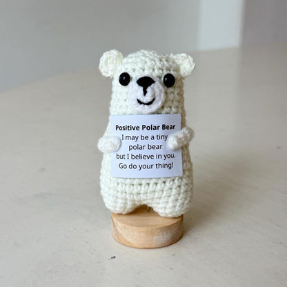 Crochet Polar Bear Positive With Desk Decorations, Supportive Polar Bear Plush, Birthday Gift, Gift For Children Family Friend Coworker
