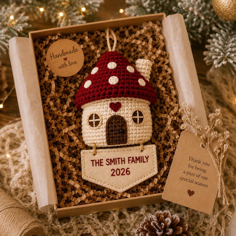 Personalized Family Christmas Ornament, Crochet House Ornament, Custom Family Name Ornament, First Home Christmas Gift, Home Keepsake 2026