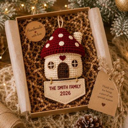 Personalized Family Christmas Ornament, Crochet House Ornament, Custom Family Name Ornament, First Home Christmas Gift, Home Keepsake 2026