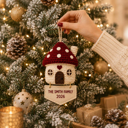 Personalized Family Christmas Ornament, Crochet House Ornament, Custom Family Name Ornament, First Home Christmas Gift, Home Keepsake 2026
