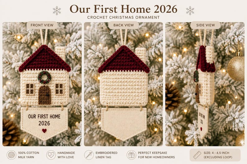 Our First Home 2026 Crochet Ornament, New Home Christmas Ornament, First Christmas in New Home Gift, Housewarming Gift, Handmade Keepsake