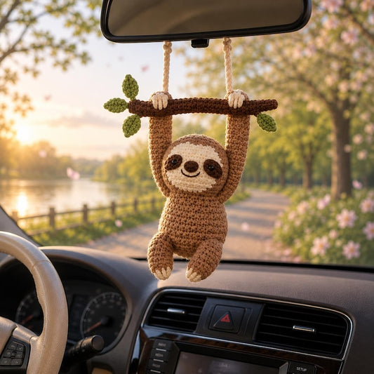 Crochet Sloth Car Charm Hanging, Cute Rear View Mirror Ornament, Handmade Amigurumi Car Accessory, Car Decor, Cute Gift for Her,Friend Gift