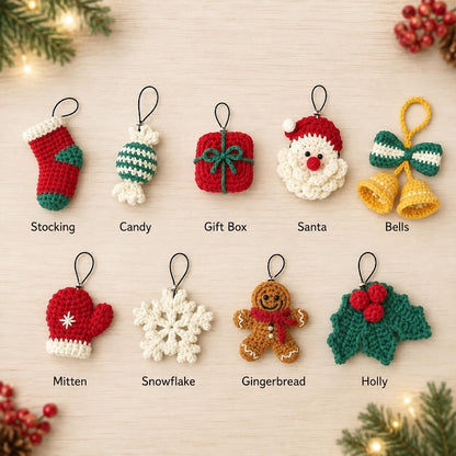 Crochet Christmas Keychain Set, Handmade Xmas Bag Charm, Santa Snowflake Gingerbread, Cute Stocking Stuffer, Secret Santa Gift