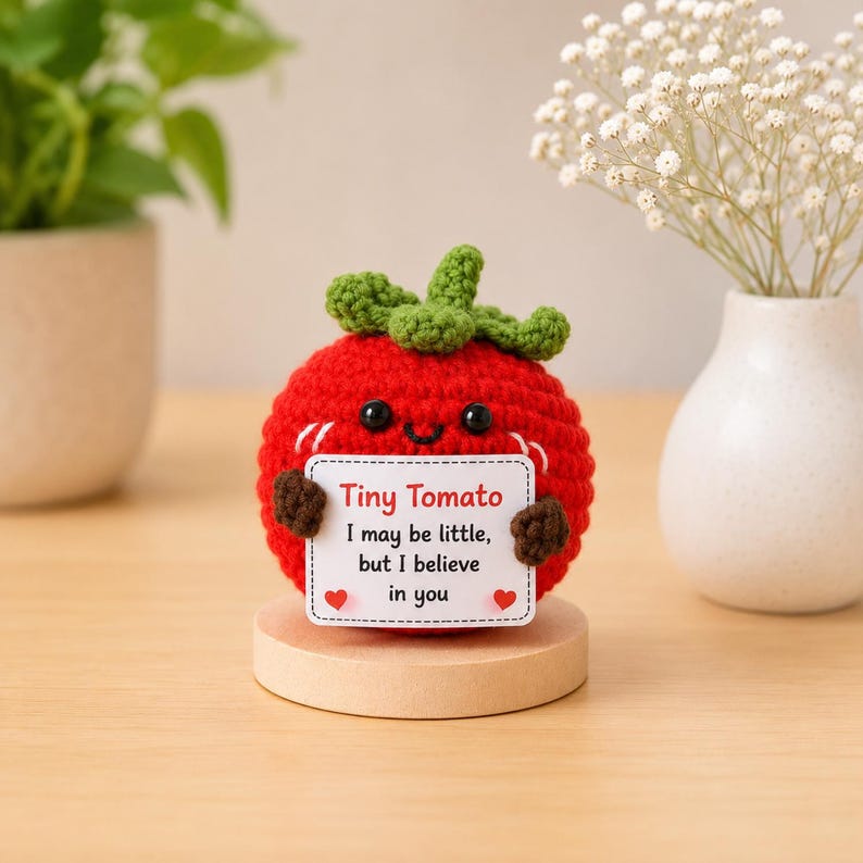 Crochet Tomato Encouragement Gift, Positive Affirmation Desk Decor, Cute Amigurumi Keepsake, Best Friend Coworker Family Graduation Present