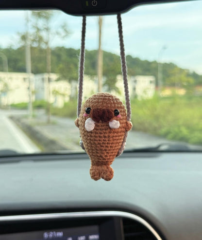 Cute Swinging Baby Walrus Car Mirror Hanging Accessories, Crochet Walrus Ornaments, New Car Gift, Gift For Her, Car Decorations, Car Charm