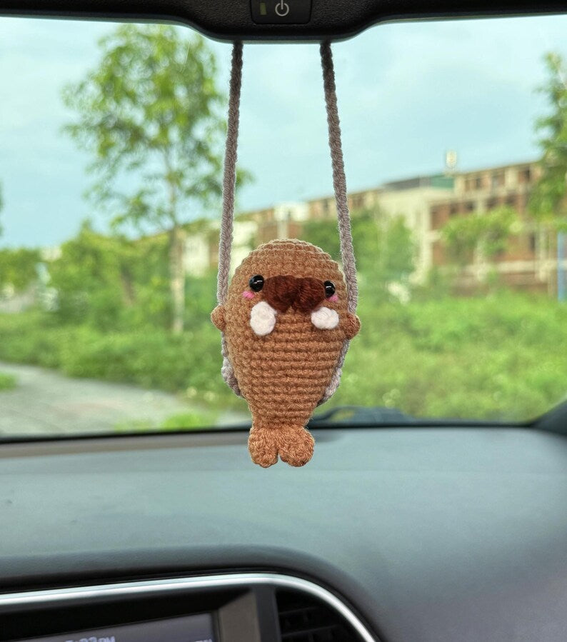Cute Swinging Baby Walrus Car Mirror Hanging Accessories, Crochet Walrus Ornaments, New Car Gift, Gift For Her, Car Decorations, Car Charm