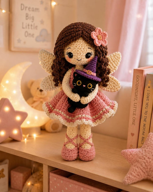 Crochet Fairy Doll, Handmade Amigurumi Angel, Ballerina and Flower Fairy, Fantasy Room Decor, Unique Crochet Gift, hallowen