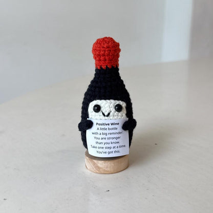 Crochet Wine Bottle, Positive Gift, Encouragement Gift, Handmade Wine Lover Gift, Funny Office Decor, Crochet Bottle Decor, Coworker Gift
