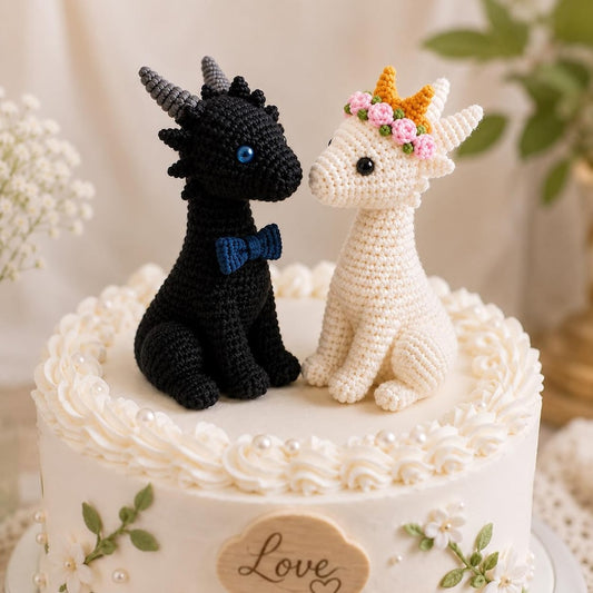 Crochet Bride and Groom Dragons,Custom Dragon Wedding Cake Topper, Cute Dragon Couple Wedding Decor, Unique Anniversary Gift,Fantasy Wedding