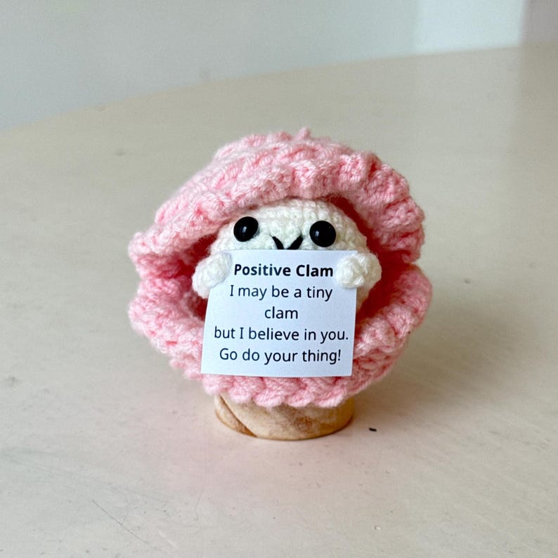 Crochet Clam Support Inspirational, Positive Clam, Sea Animal Gifts, Funny Desk Decor, Healing Gift, Birthday Gift For Friends, Family